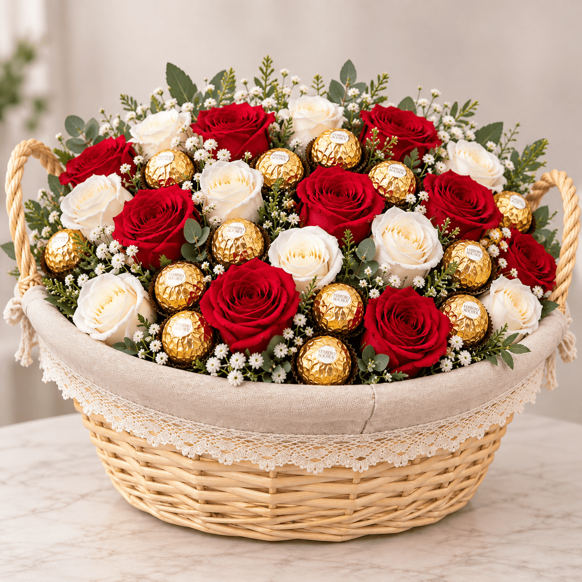 rose and chocolate gift basket-italianflowerkw