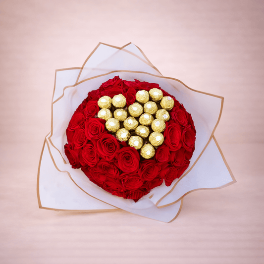 20 Red Roses & Ferrero Rocher Chocolate Bouquet-italianflowerkw