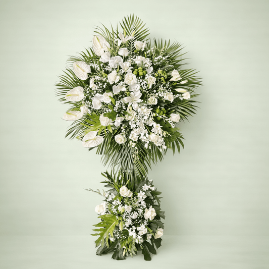 White Sympathy Flower Stand Arrangement.-italianflowerkw