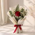 Single Red Rose Bouquet with Baby's Breath-italianflowerkw