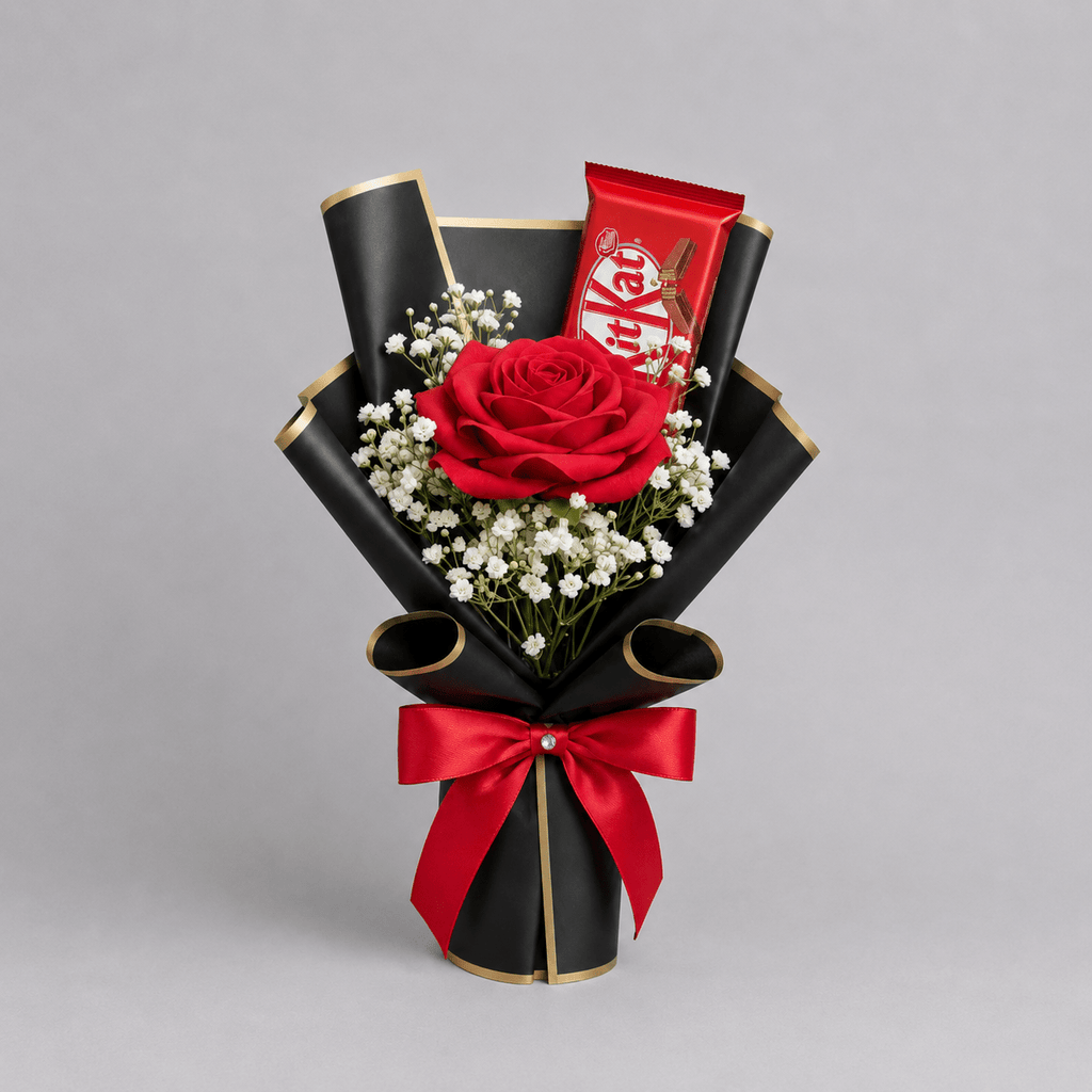 Single Rose Gift Kuwait Bouquet with Chocolate-italianflowerkw