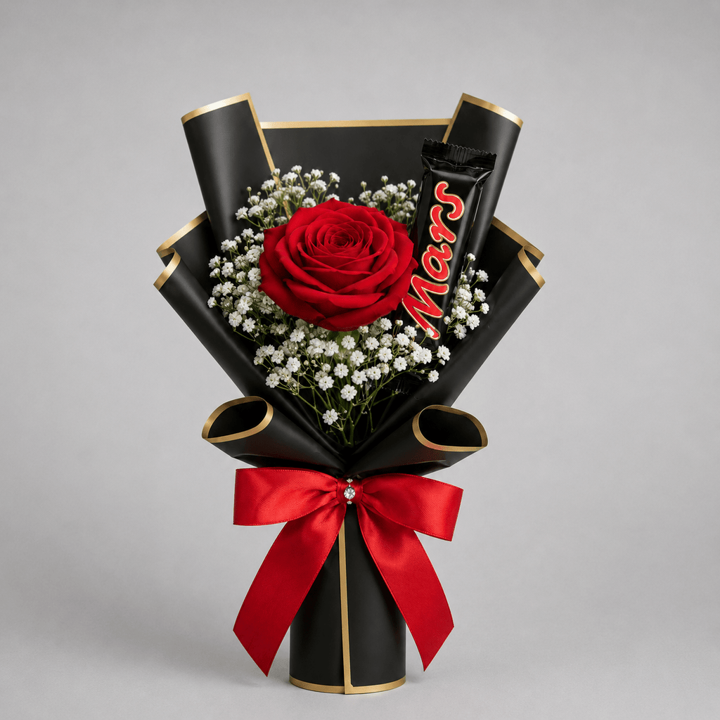 Single Rose Gift Kuwait Bouquet with Chocolate-italianflowerkw