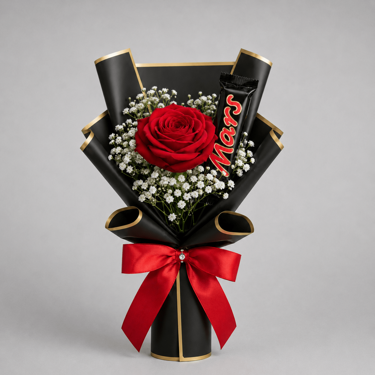 Single Rose Gift Kuwait Bouquet with Chocolate-italianflowerkw