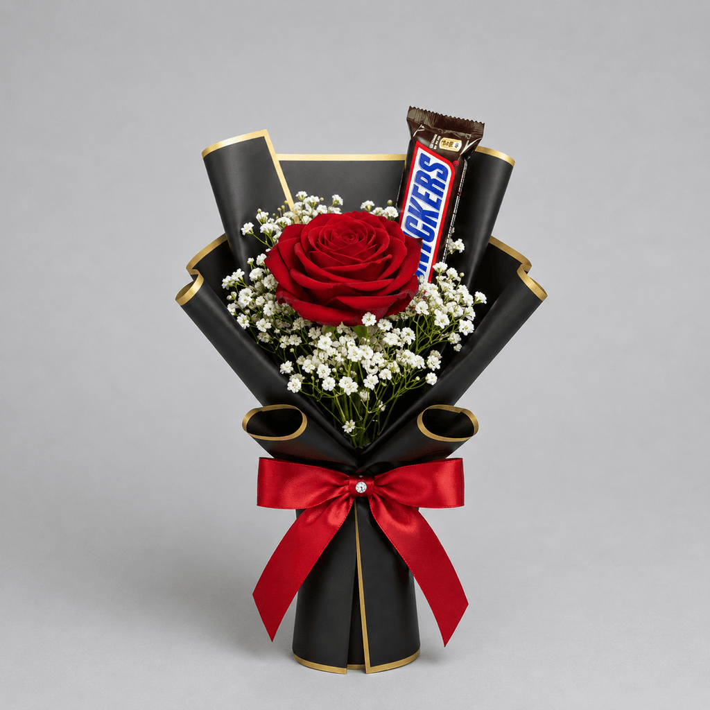 Single Rose Gift Kuwait Bouquet with Chocolate-italianflowerkw
