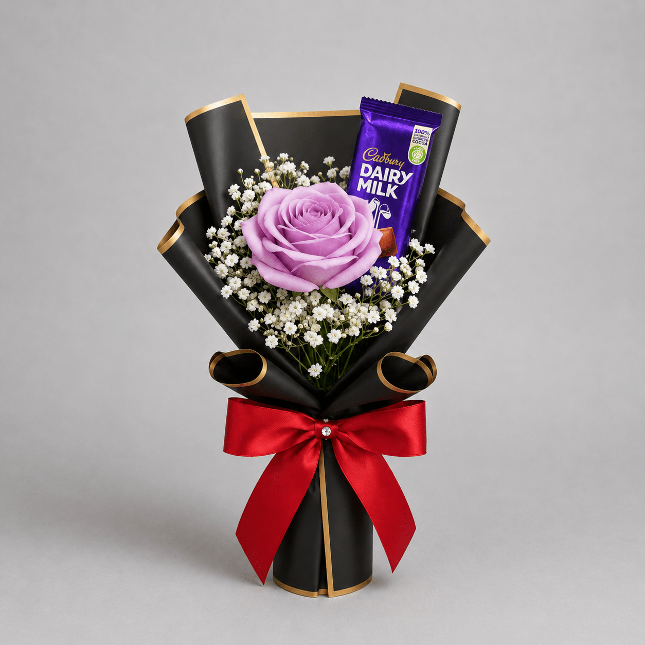 Single Rose Gift Kuwait Bouquet with Chocolate-italianflowerkw