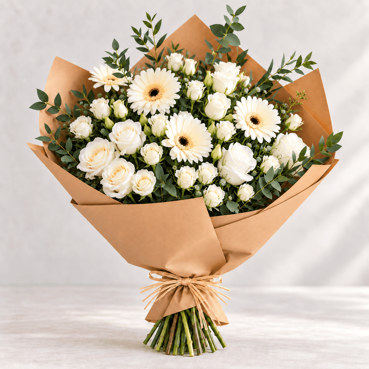 Soft, Elegant White flowers Bouquet.-italianflowerkw
