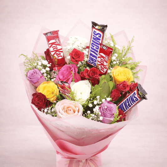 Mixed Roses & Chocolate Bouquet Gift.-italianflowerkw