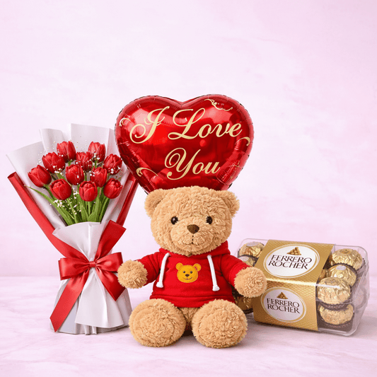 Sweet Love Gift Set with Red Tulips & Ferrero-italianflowerkw