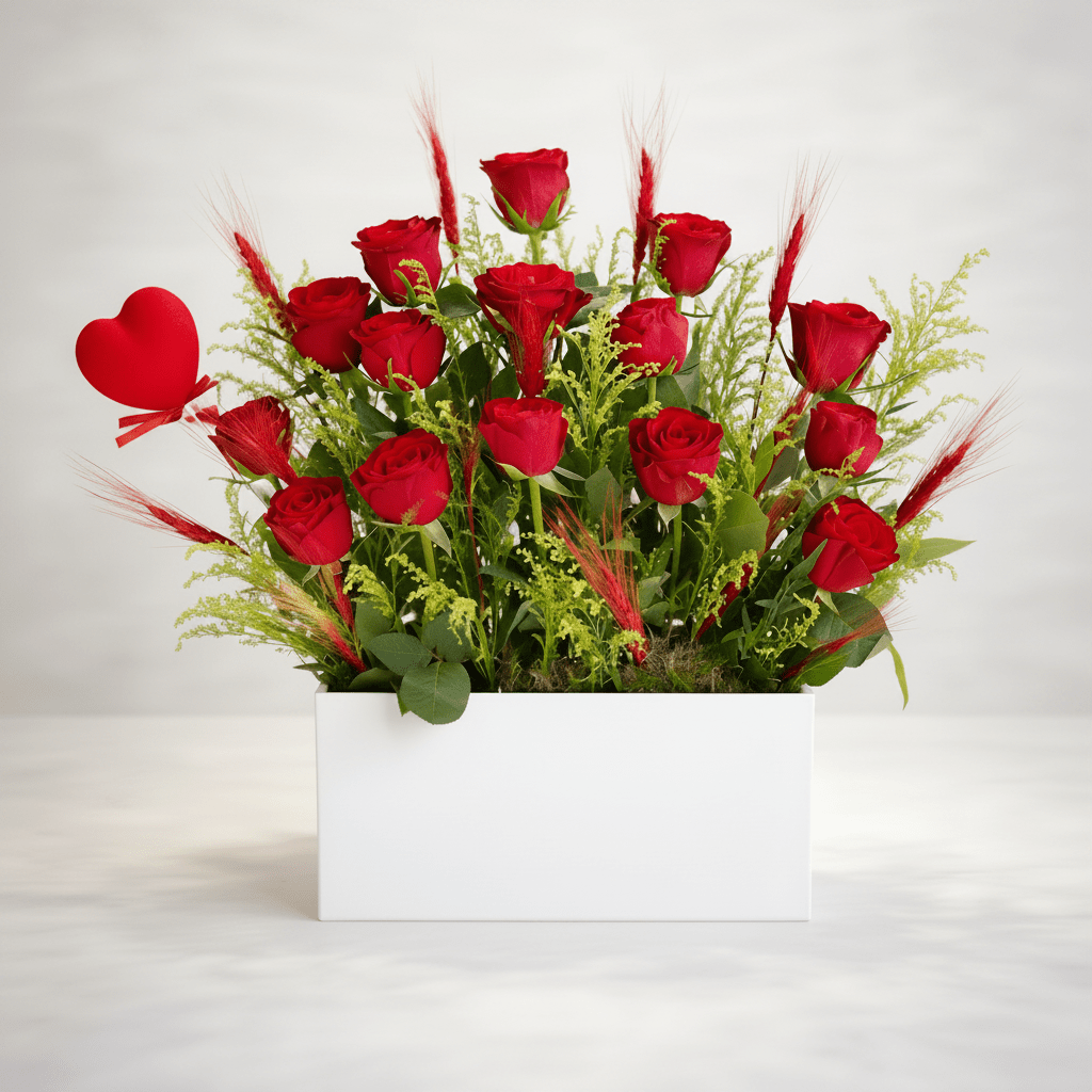Romantic Red Roses Box Arrangement-italianflowerkwValentine