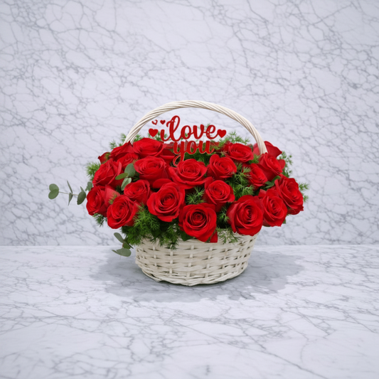 Romantic Red Roses Basket - Italianflowerkw-italianflowerkw