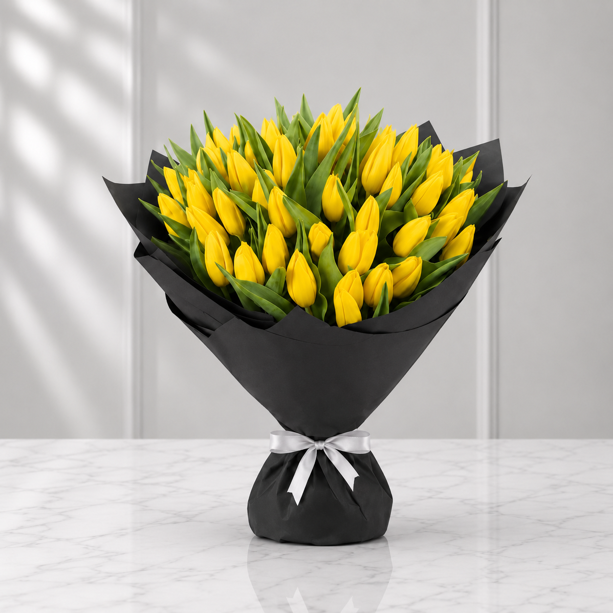 Vibrant 50 Yellow Tulips Bouquet-italianflowerkw