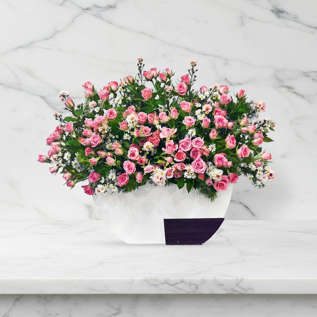 Elegant Pink Baby Rose Floral Display in Rustic Box-italianflowerkwElegant Pink Baby Rose Floral Display in Rustic Box