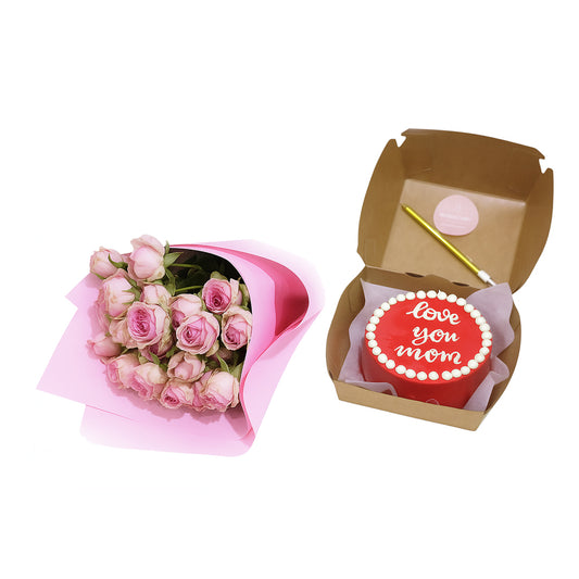 Mom Cake with 5 Pink Mini Roses – Serves 2