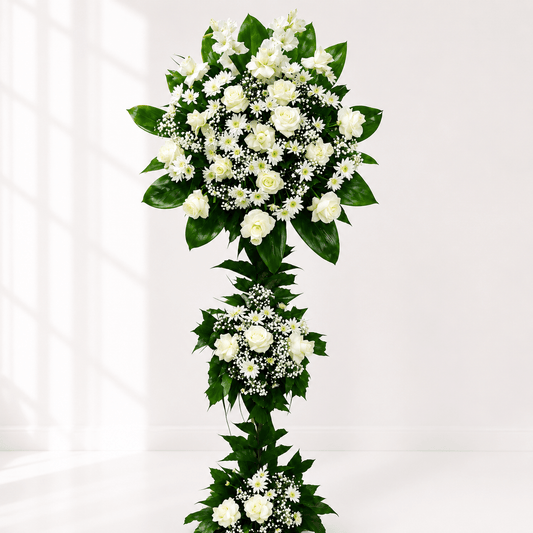 White Elegance Standing Floral Tower-italianflowerkw