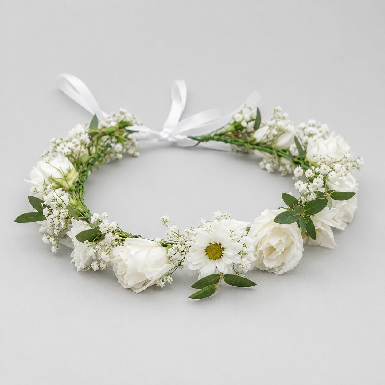 White Flower Crown – Roses, Daisies & Baby's Breath-italianflowerkw