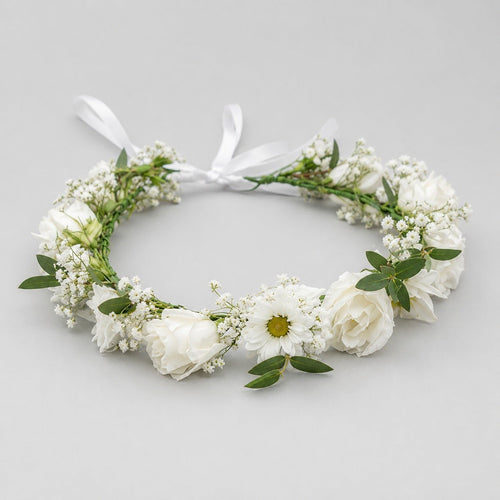 Bridal Flower Crown - White Rose Headpiece with Daisies-italianflowerkwWhite Flower Crown Kuwait