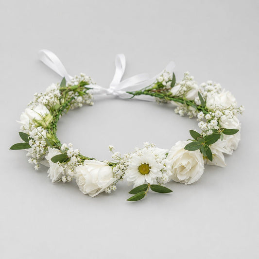 Bridal Flower Crown - White Rose Headpiece with Daisies-italianflowerkwWhite Flower Crown Kuwait