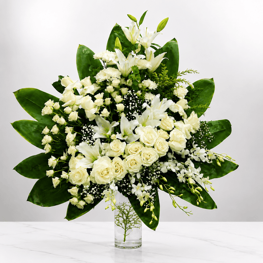 White Serenity Bouquet in Glass Vase-italianflowerkw