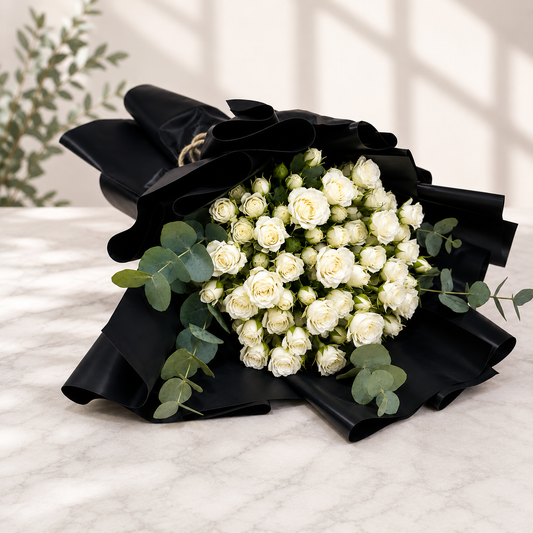 White Spray15 pcs Roses Bouquet with Eucalyptus-italianflowerkw